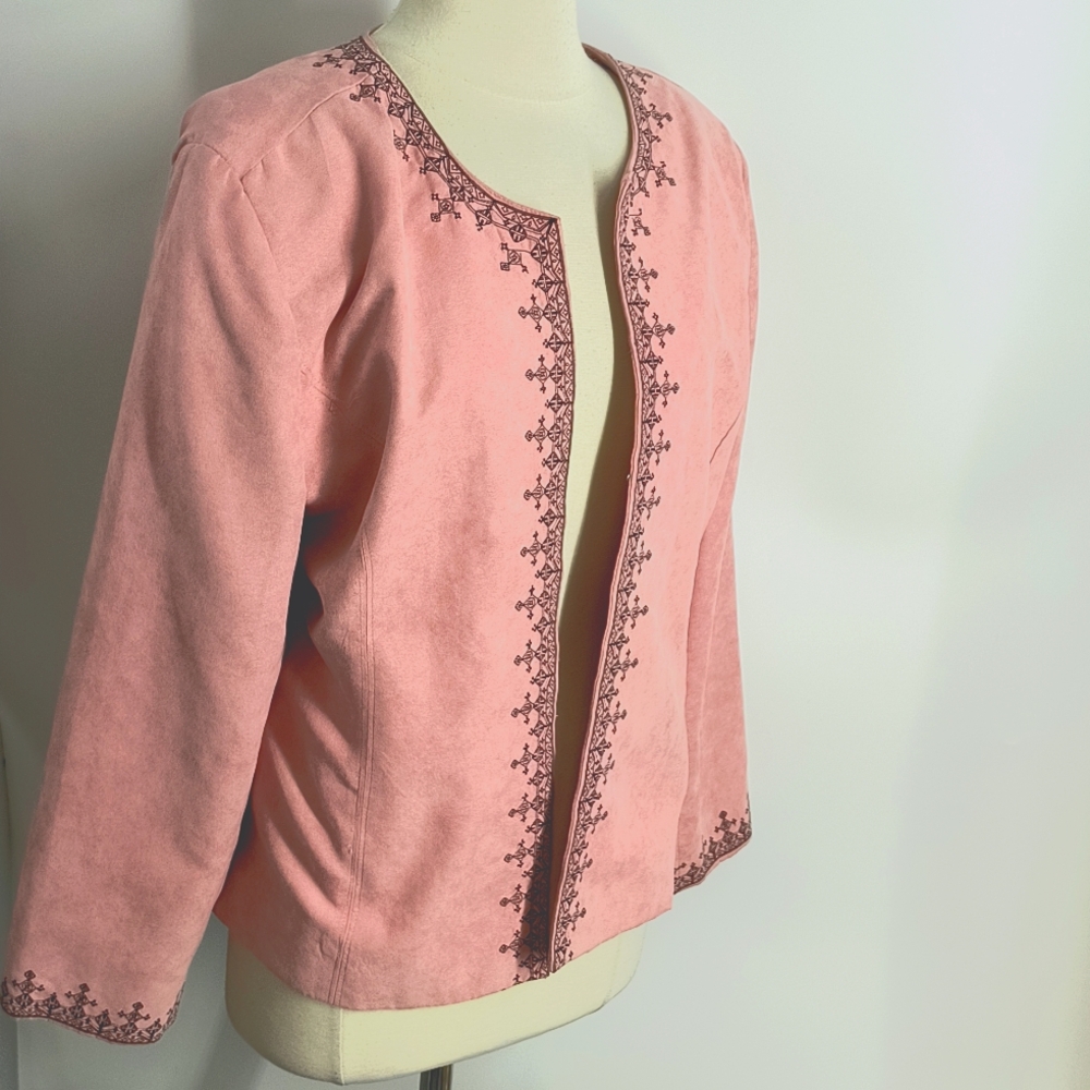 Joni B. pink faux suede embroidered jacket-sz L